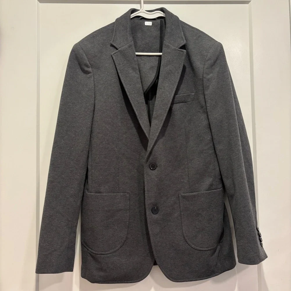 01.ALGO Mens Knit Blazer Jacket Charcoal Gray Two Button Cotton Blend sz Medium